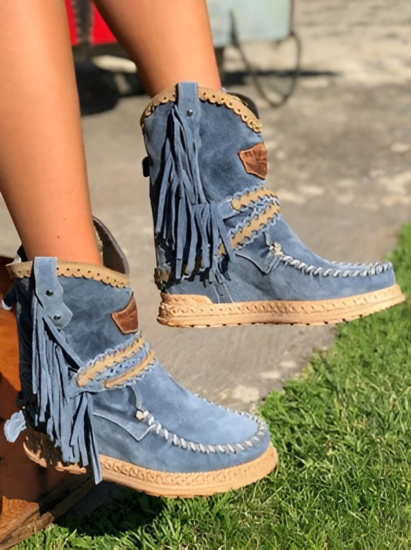 Women's Boho Ankle Boots with Fringe