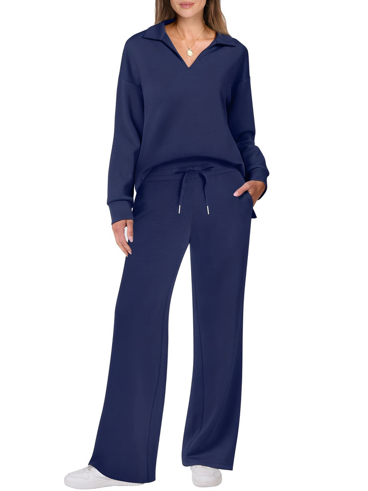 Women's casual two-piece set with loose-fitting sweater and trousers