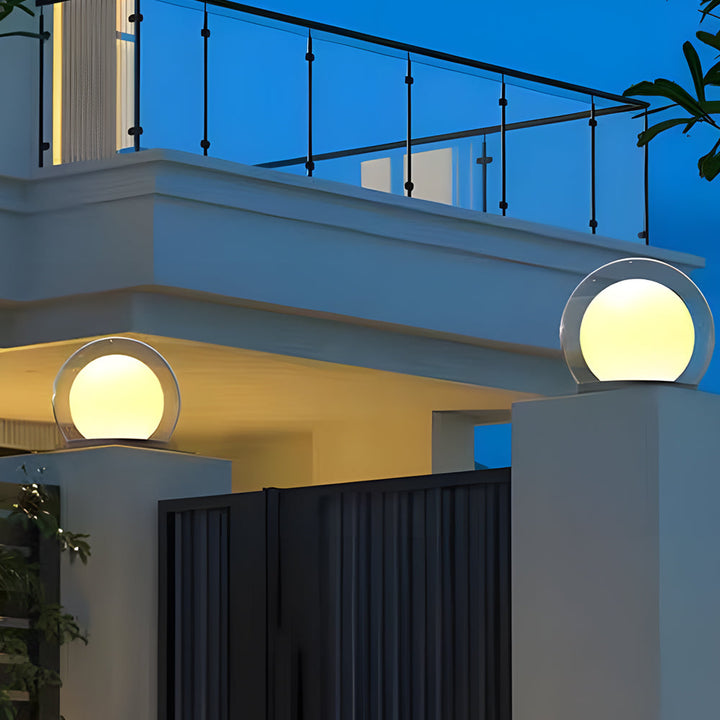 Modern solar post light with moonlight design