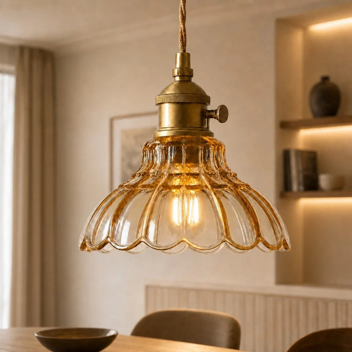 Glass Pendant Light Vintage Flower Design