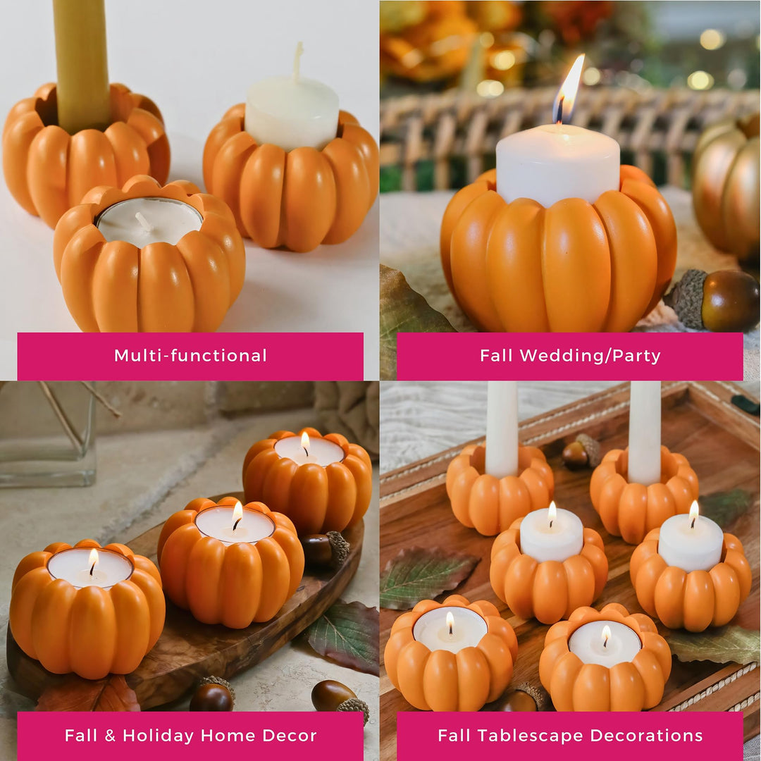 Kürbis-Kerzenhalter in Orange als herbstliche Tischdekoration