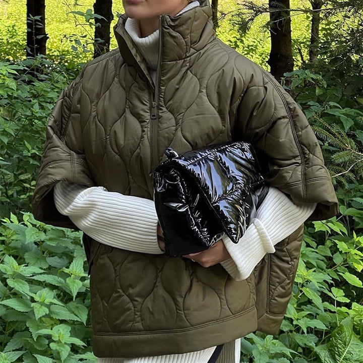 Women's quilted coat in oversized design with stand-up collar 
