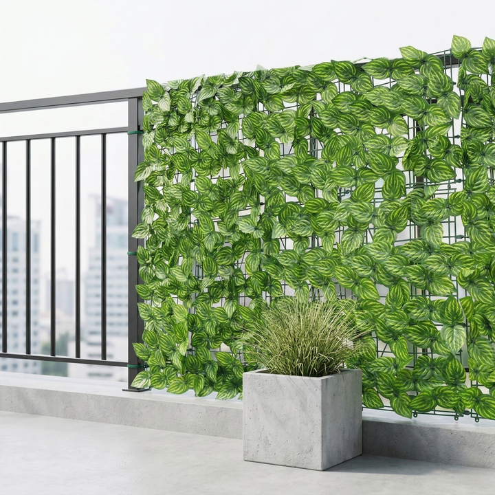 Künstlicher grüner Sichtschutzzaun mit dekorativen Blättern für Garten und Balkon