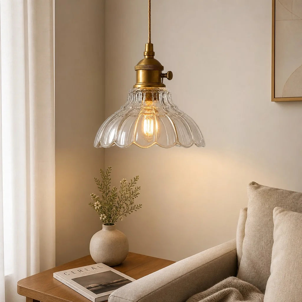 Glass Pendant Light Vintage Flower Design