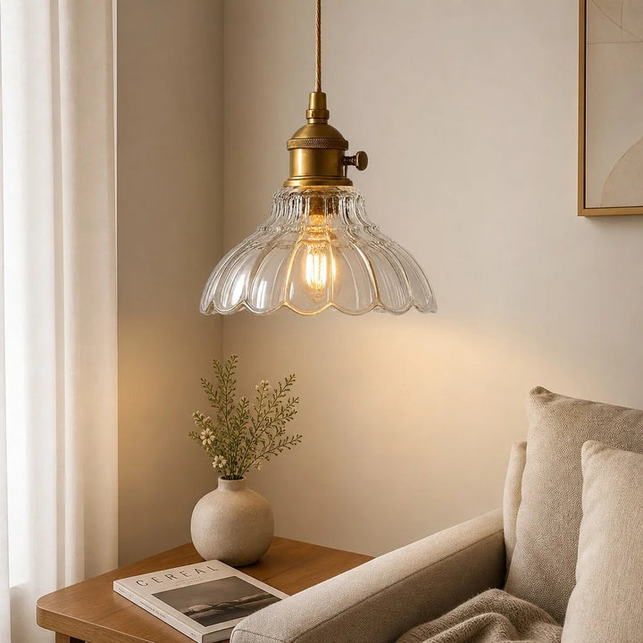 Glass Pendant Light Vintage Flower Design