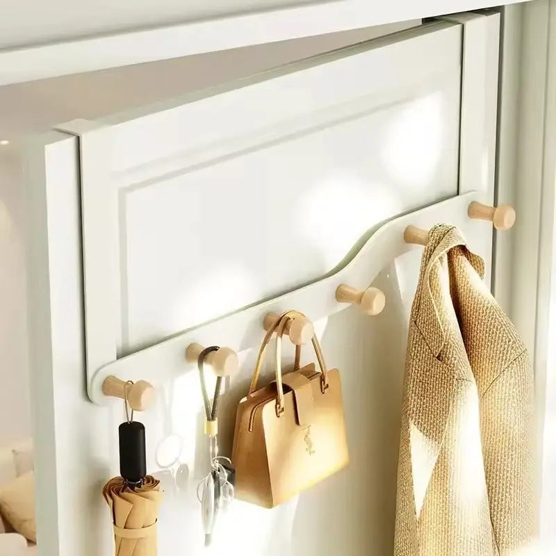 Über-Tür-Hakenleiste mit sechs Holzhaken für Jacken, Taschen oder Handtücher