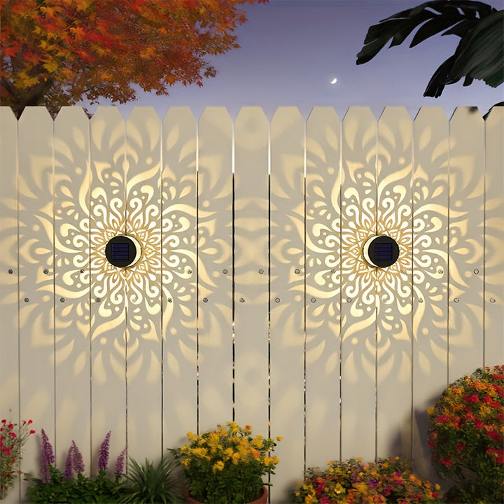 Solar outdoor wall lights with decorative pattern and warm light