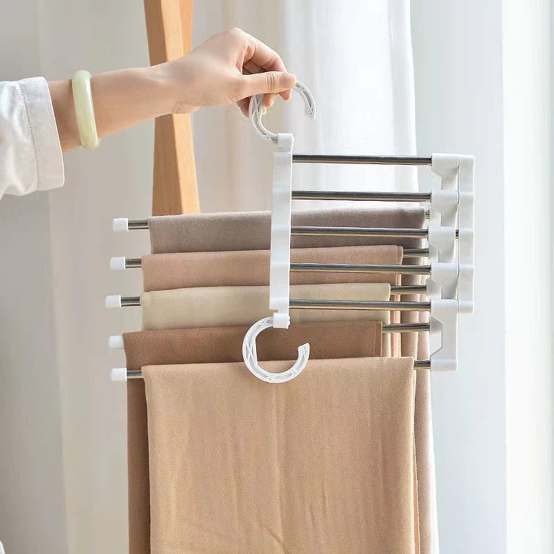 Foldable 5-in-1 stainless steel clothes hanger for space-saving storage