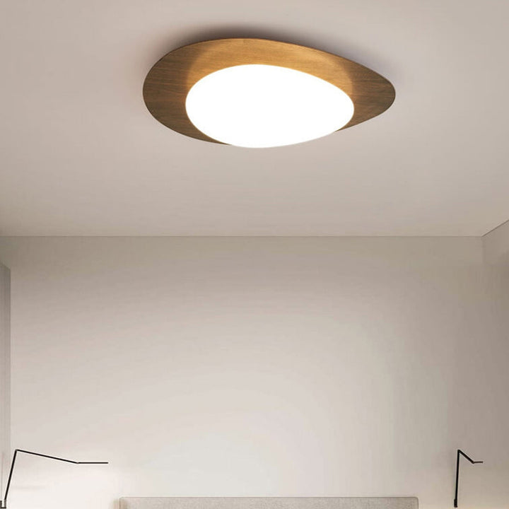 Oval LED ceiling light in wood look, Nordic style