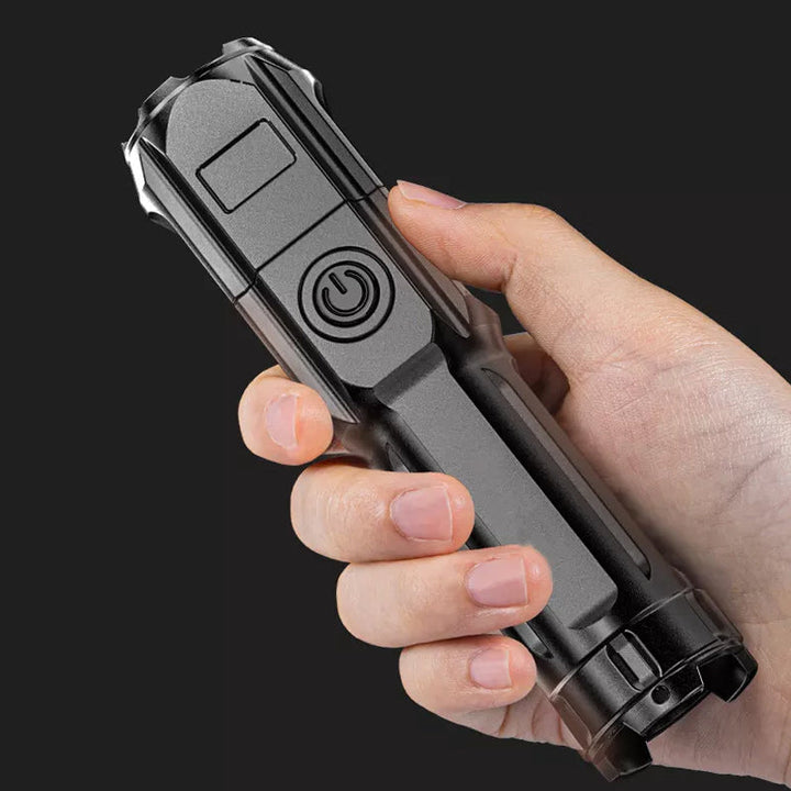 Waterproof LED flashlight with zoom and 3 light modes