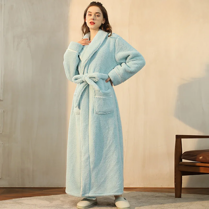 Unisex flannel bathrobe with belt 