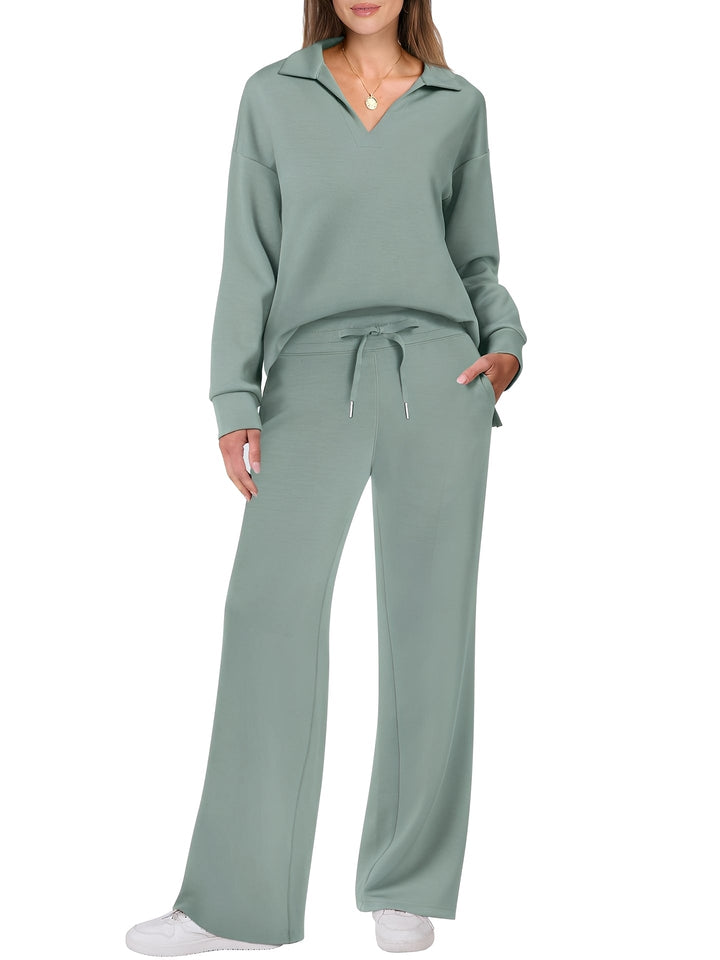 Women's casual two-piece set with loose-fitting sweater and trousers