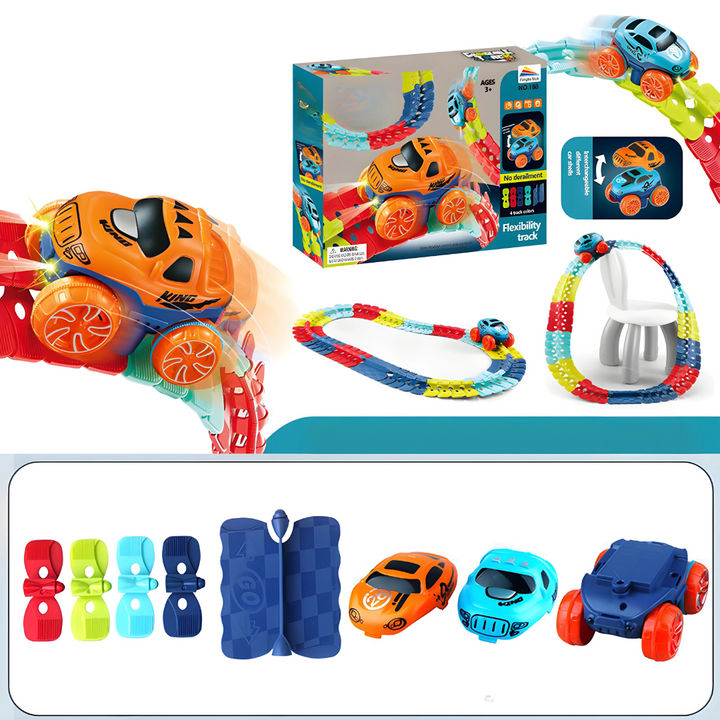 Flexible race track playset with toy car for children 