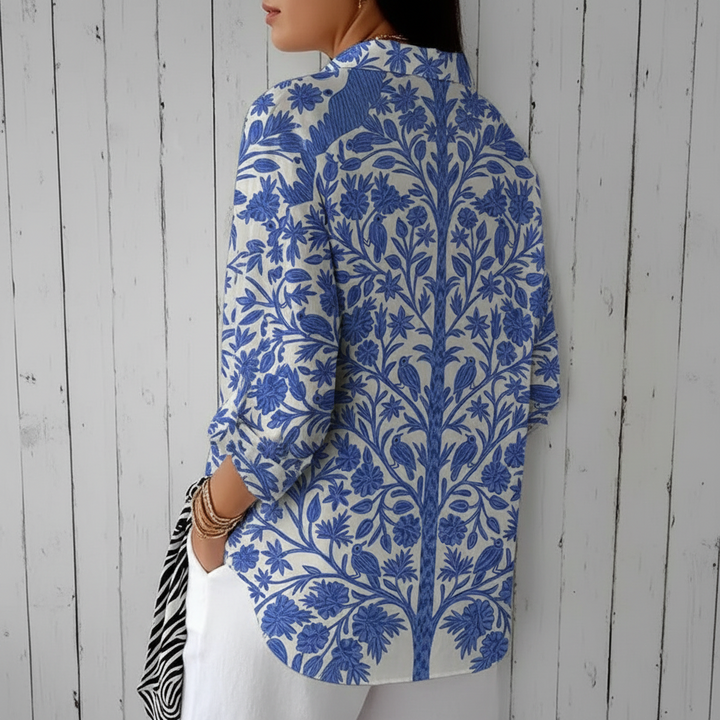 Blue Floral Print Blouse
