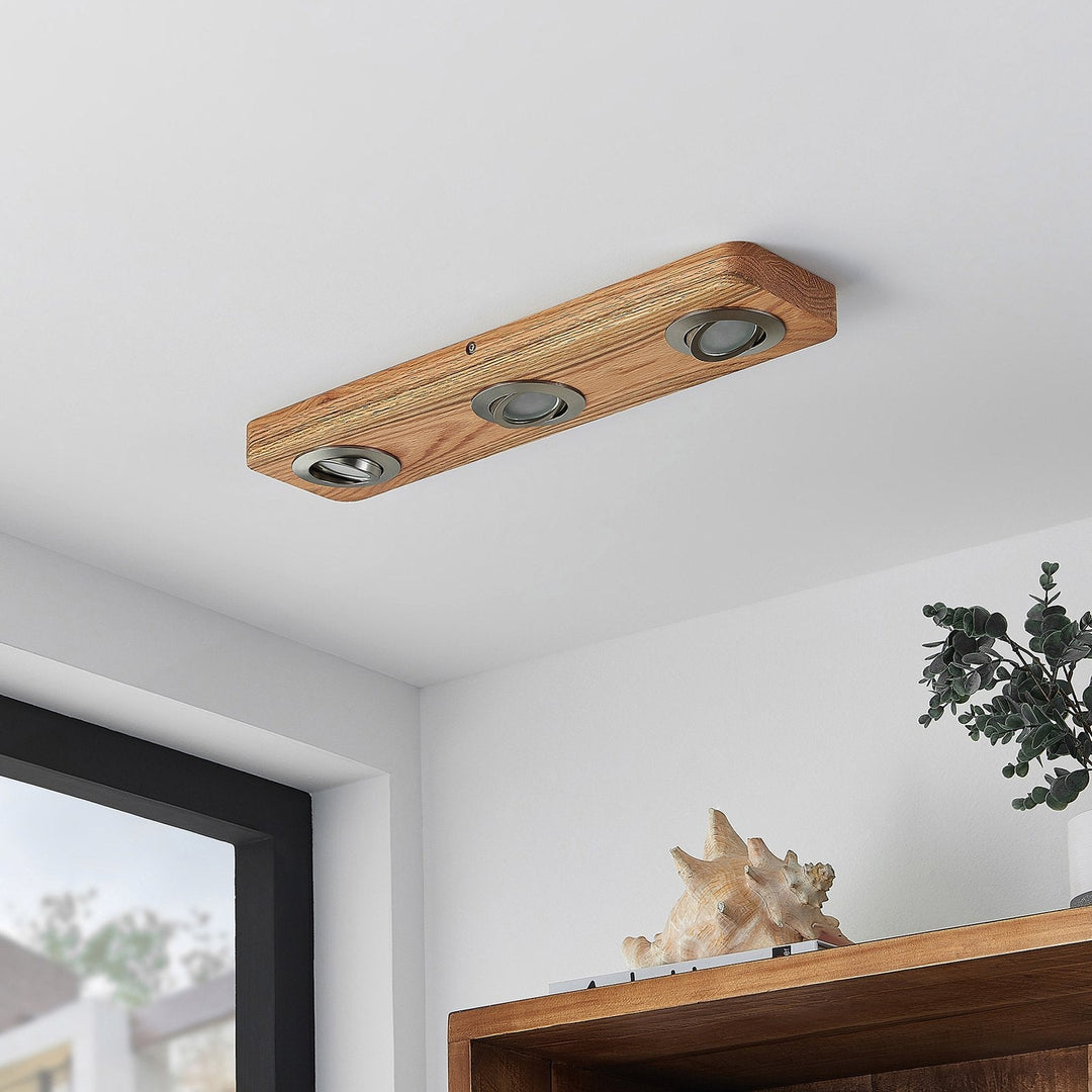 Ceiling light oak wood double spotlight LED