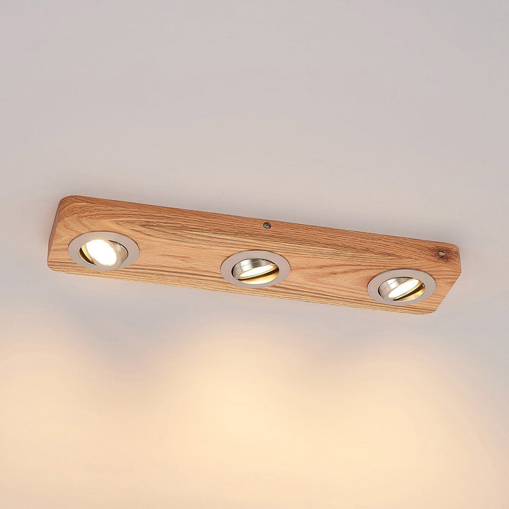 Ceiling light oak wood double spotlight LED