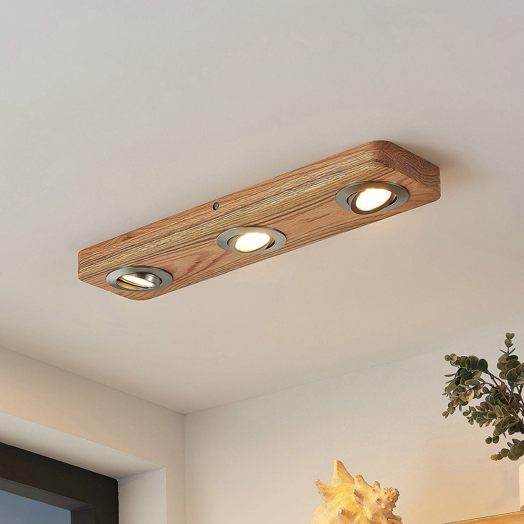 Ceiling light oak wood double spotlight LED