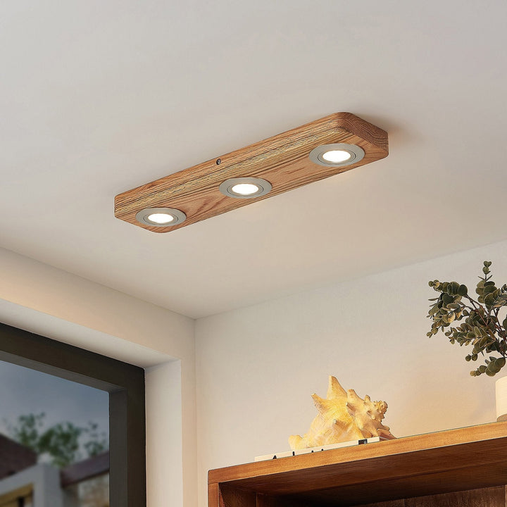 Ceiling light oak wood double spotlight LED