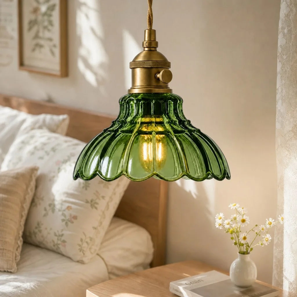 Glass Pendant Light Vintage Flower Design