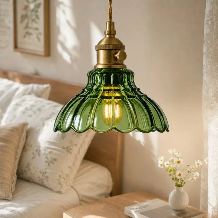 Glass Pendant Light Vintage Flower Design