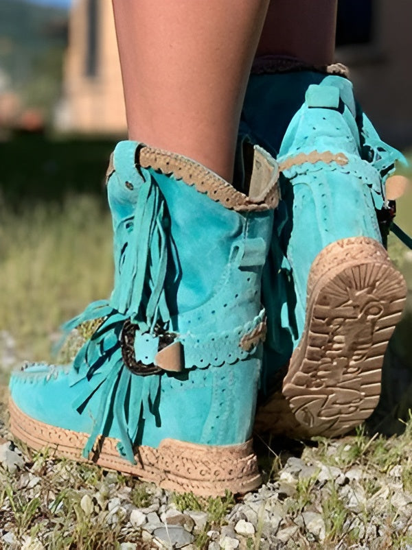 Women's Boho Ankle Boots with Fringe