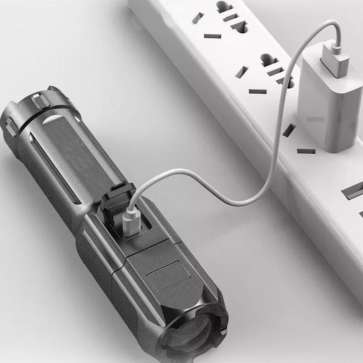 Waterproof LED flashlight with zoom and 3 light modes