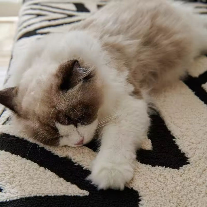 Sofa cover with labyrinth pattern – velour throw for modern protection