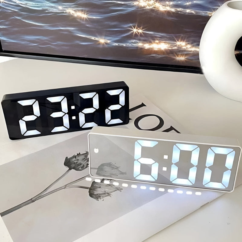 Digital LED mirror clock – alarm clock with temperature and date display
