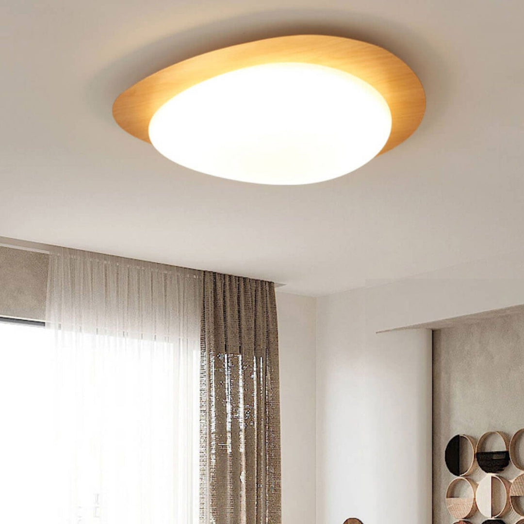 Oval LED ceiling light in wood look, Nordic style