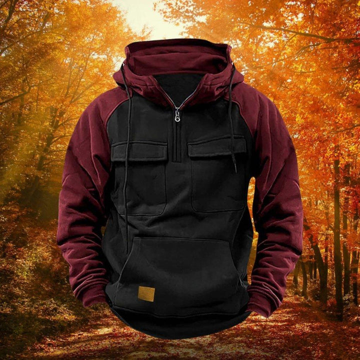 Men's Outdoor Hoodie with Color Block and Quarter Zip