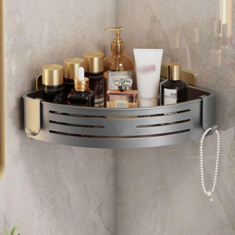 Corner shower shelf, aluminum – self-adhesive wall shelf, no drilling required