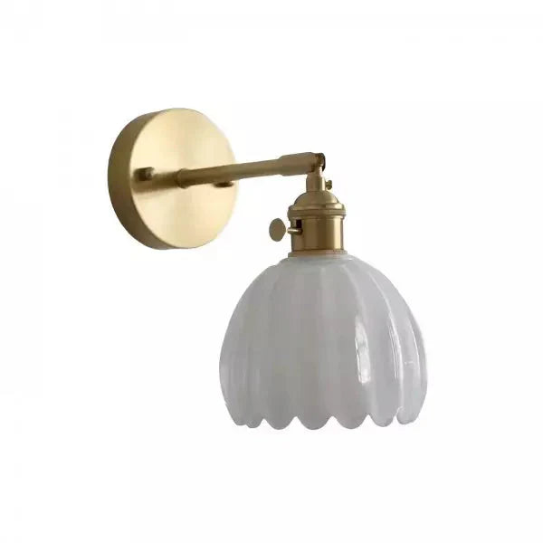 Wall lamp with tulip-shaped glass shade in retro style