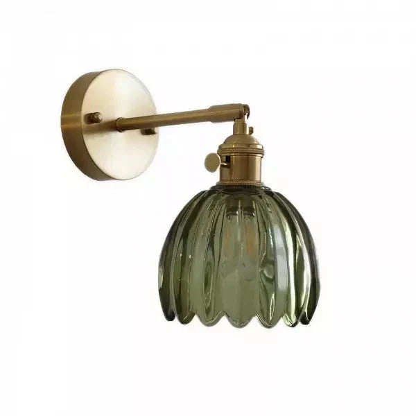 Wall lamp with tulip-shaped glass shade in retro style