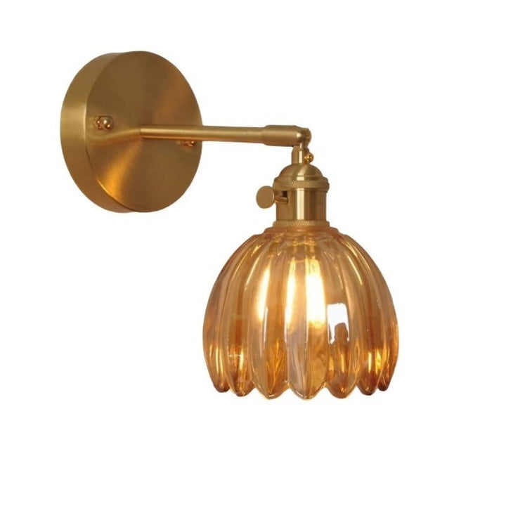Wall lamp with tulip-shaped glass shade in retro style