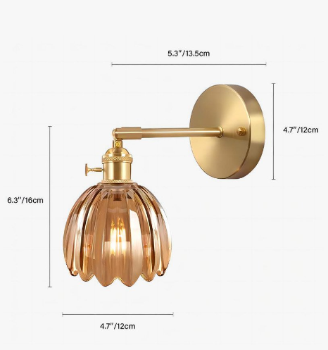 Wall lamp with tulip-shaped glass shade in retro style