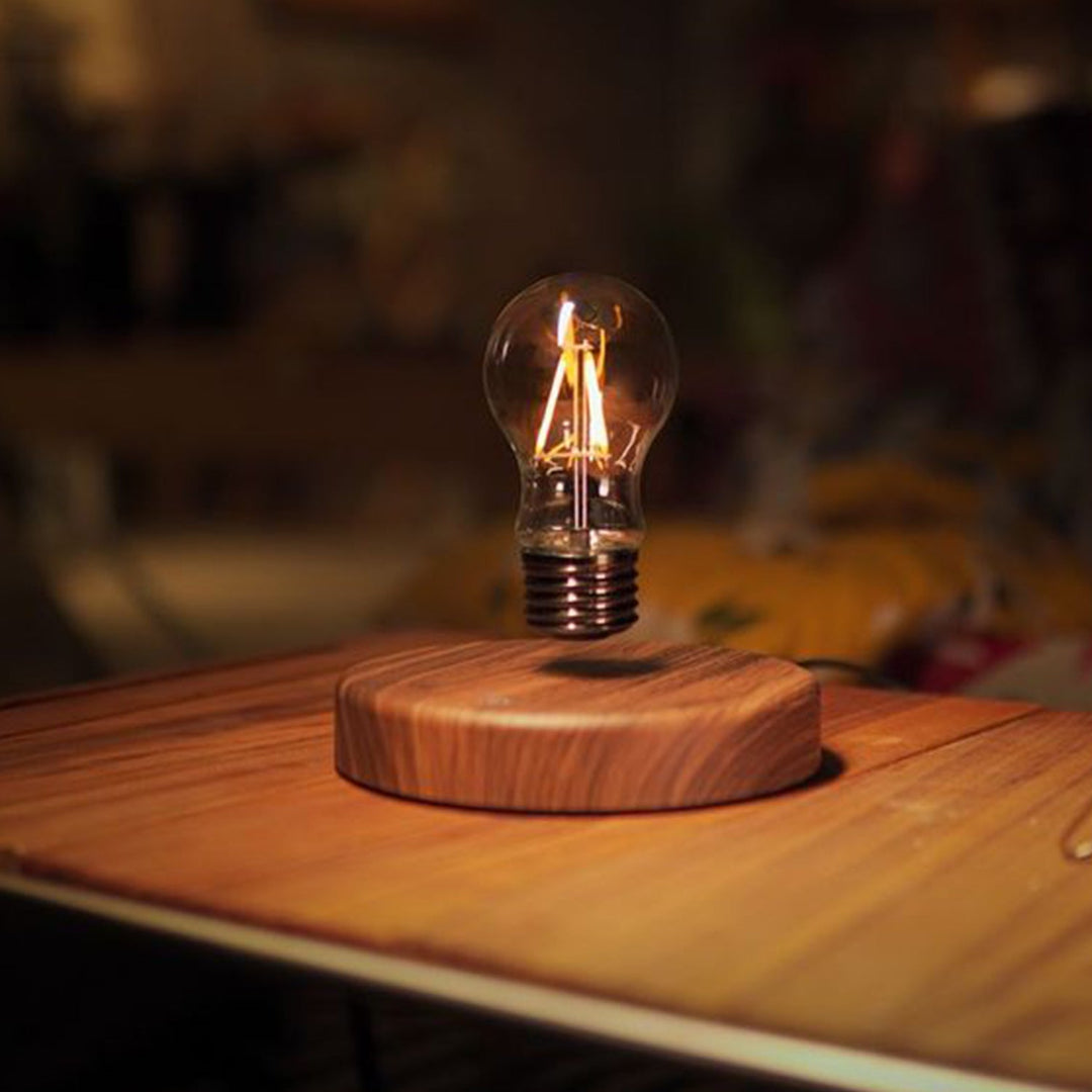 Floating lightbulb lamp with magnetic levitation