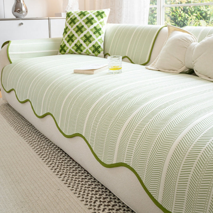 Sofa cover with herringbone pattern – throw with wavy edge