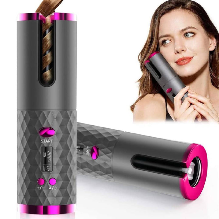 Cordless curling iron with automatic rotation for women – tourmaline ceramic hair styler