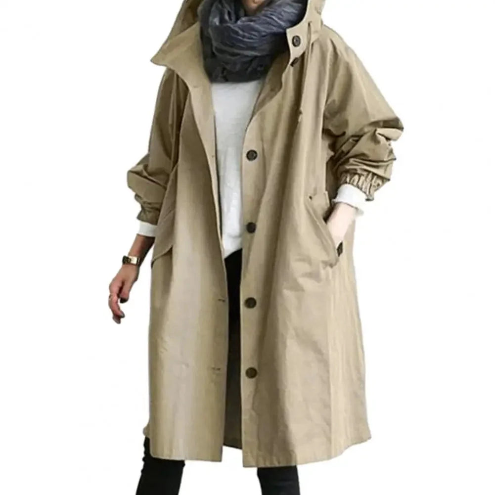 Women's Oversized Raincoat with Hood and Long Cut