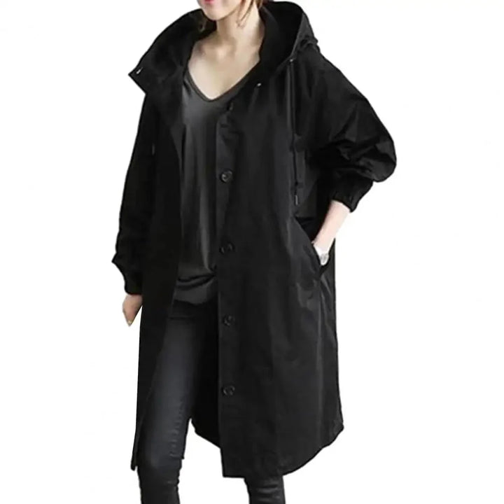 Women's Oversized Raincoat with Hood and Long Cut