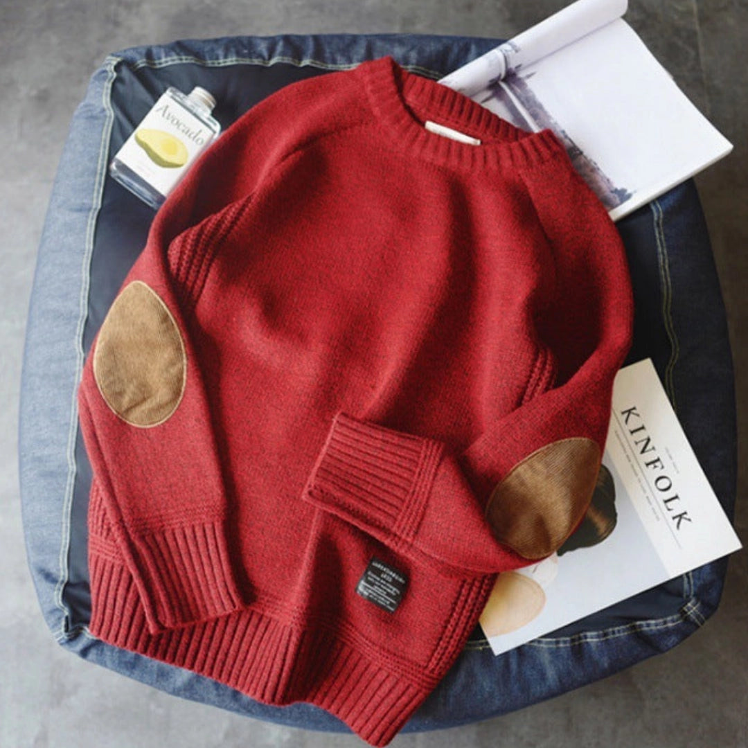 Women's Knit Sweater with Suede Elbow Patches 