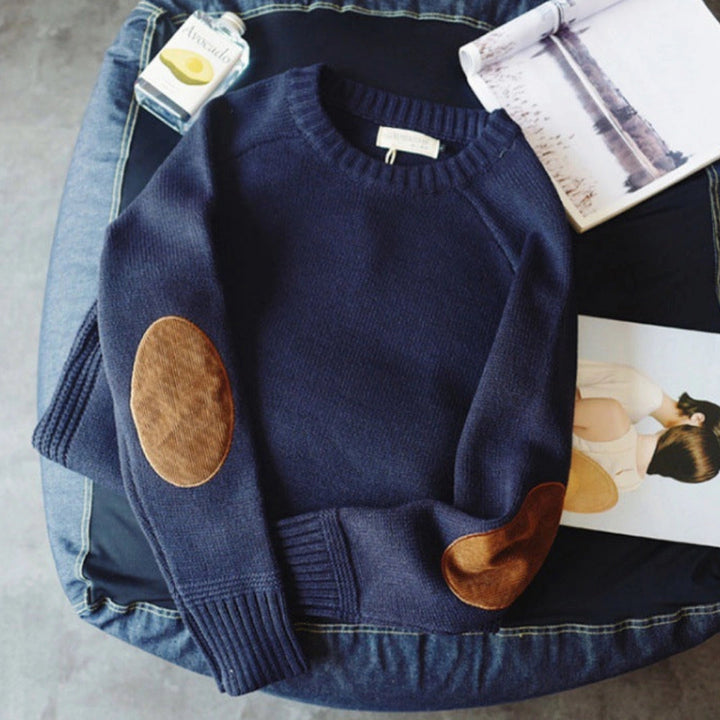 Women's Knit Sweater with Suede Elbow Patches 