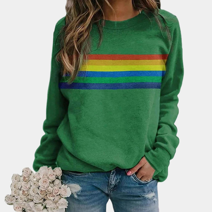 Women's Sweatshirt with Rainbow Stripes and Round Neck 