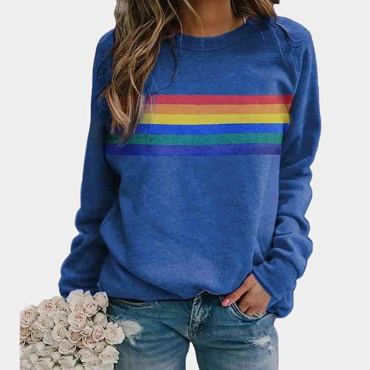 Women's Sweatshirt with Rainbow Stripes and Round Neck 