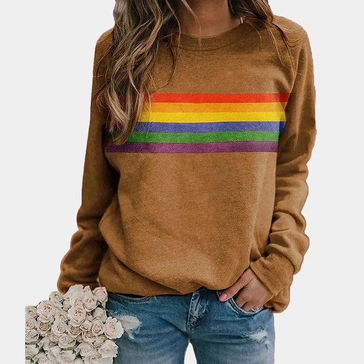 Women's Sweatshirt with Rainbow Stripes and Round Neck 