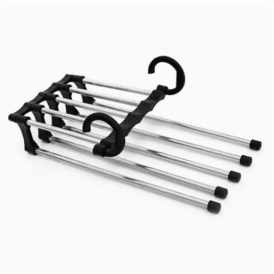 Foldable 5-in-1 stainless steel clothes hanger for space-saving storage