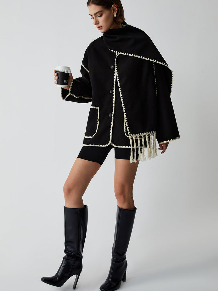 Women's coat with matching scarf and contrasting stitching