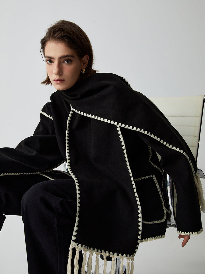 Women's coat with matching scarf and contrasting stitching