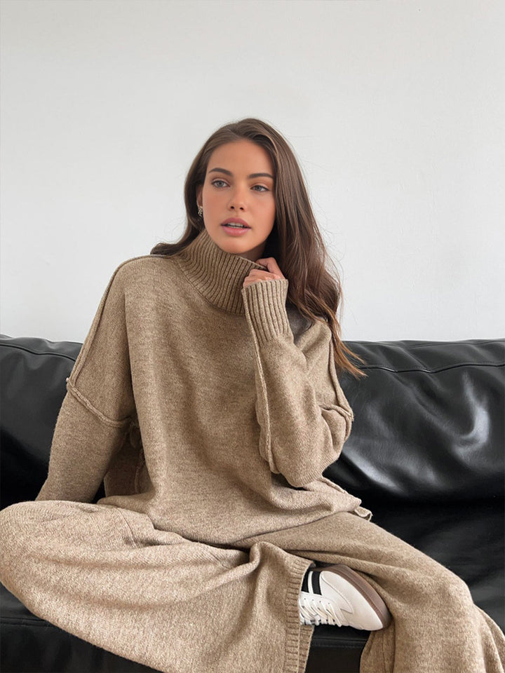 Women's Knit Set with Roll Neck and Loose Fit 