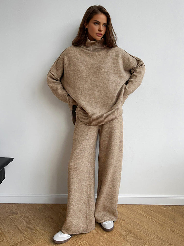 Women's Knit Set with Roll Neck and Loose Fit 
